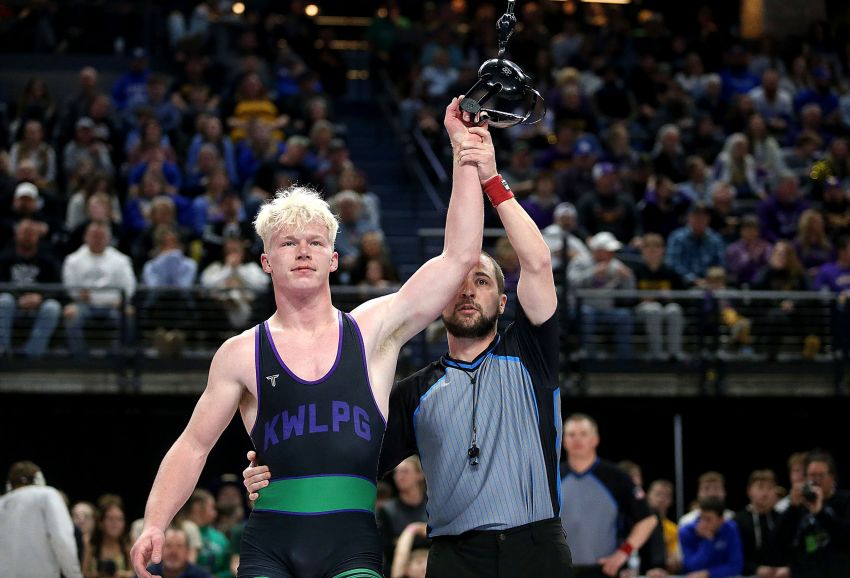 Motivated Lucas Lenz leaves it all on the mat and wins emotional state championship for Kimball/White Lake/Platte-Geddes