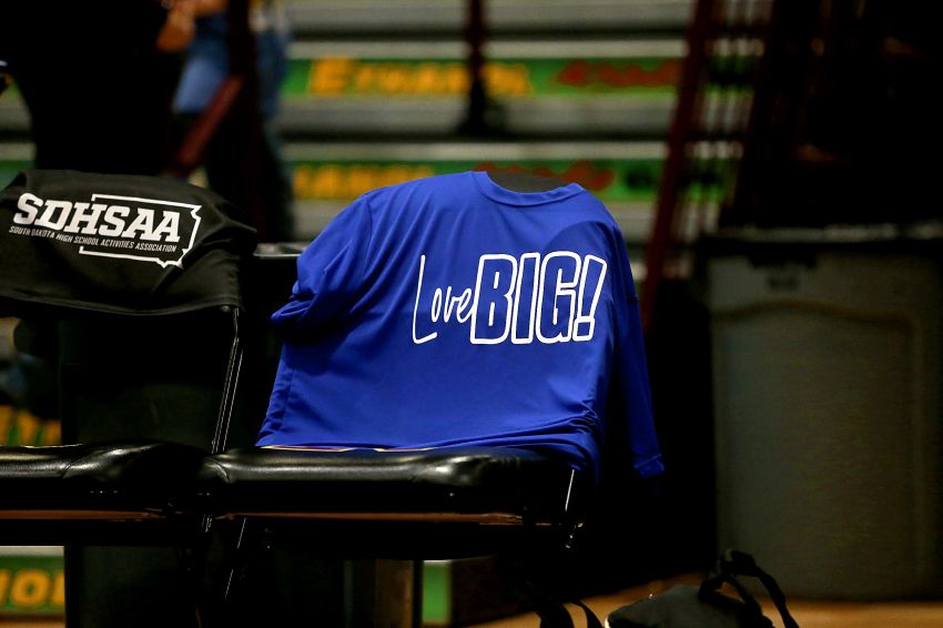 Wessington Springs sporting Love Big T-shirts in honor of No. 1 fan Lisa Bergeleen