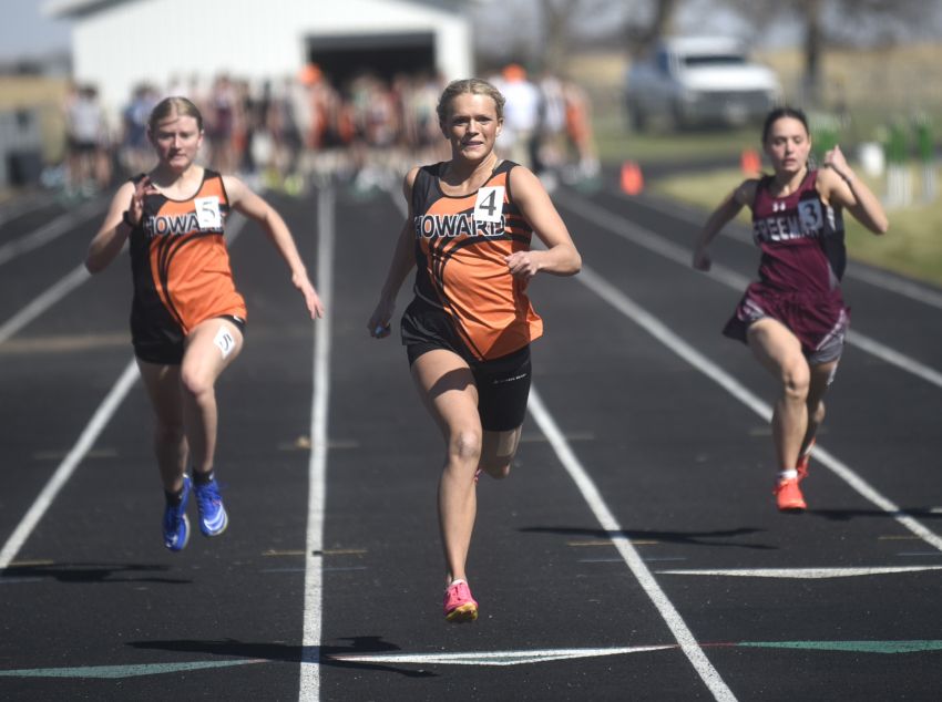 Howardâ€™s Melanie Calmus, Hansonâ€™s Keaton Weber claim three individual first-place finishes at Rasmussen Relays 