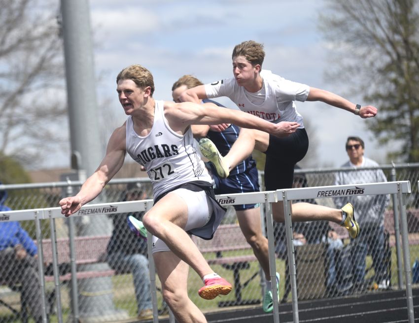Viborg-Hurley’s Lincoln Vannorsdel claims both hurdle races at Don Diede Relays