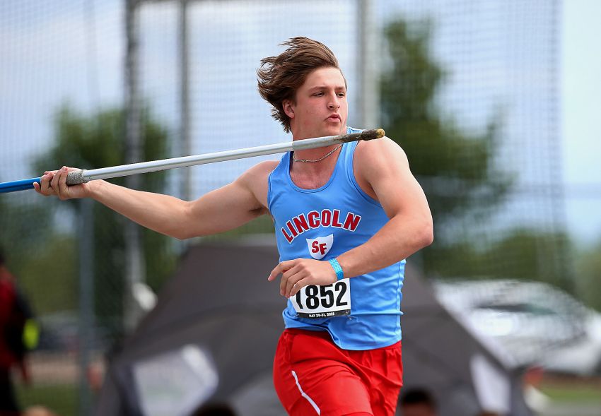 Class AA Boys Track and Field Leaders - Sioux Falls Lincoln’s Lucas Honner records state record javelin throw