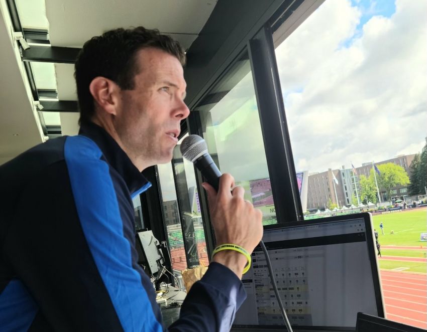 South Dakota announcer Alex Heinert works Nike Outdoor Nationals at historic Hayward Field 